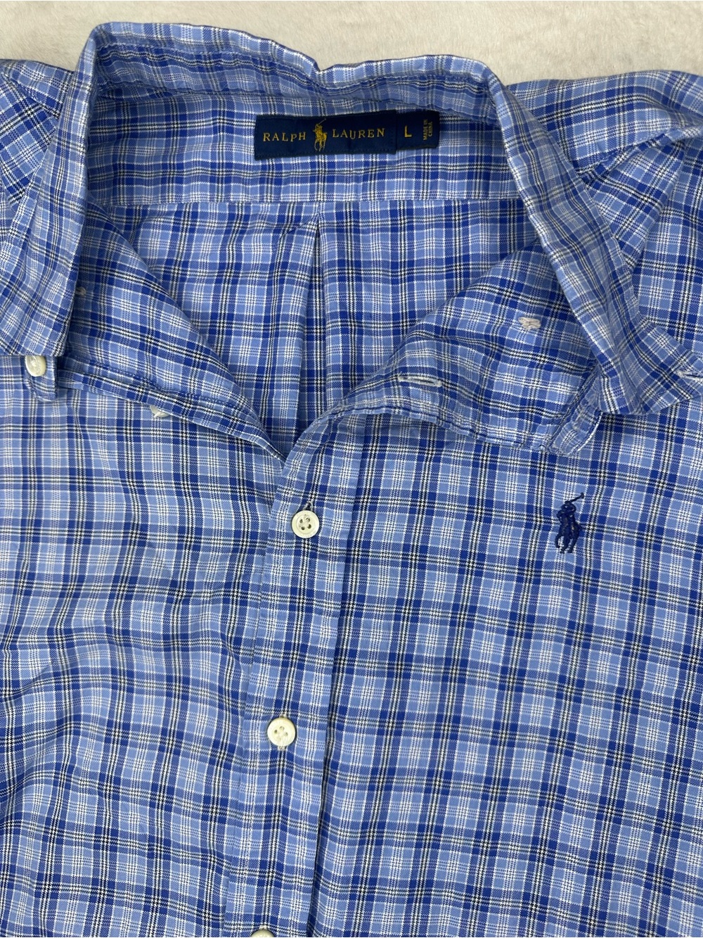 Ralph Lauren Men’s L Blue Plaid Button Down Shirt Long Sleeve Polo Pony